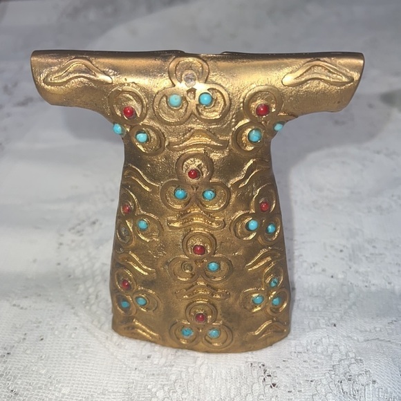 Copper Ottoman Caftan Statue w Coral and Turquoise Stones - Picture 2 of 7